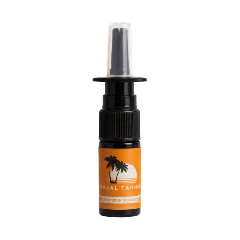 Nasal tanner spray bottle with palm tree logo.