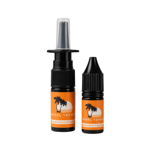 Two black Nasal Tanner spray and dropper bottles.