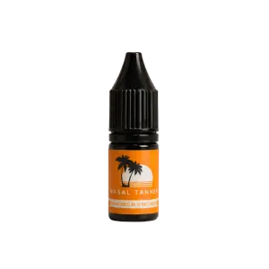 Small black nasal tanner dropper bottle with orange label.