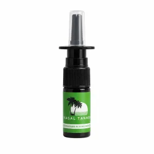 Nasal tanner spray bottle with a tropical green label.