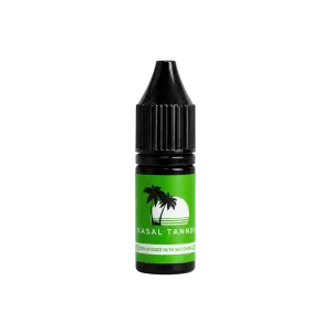 Nasal tanner spray bottle with tropical green and white label.